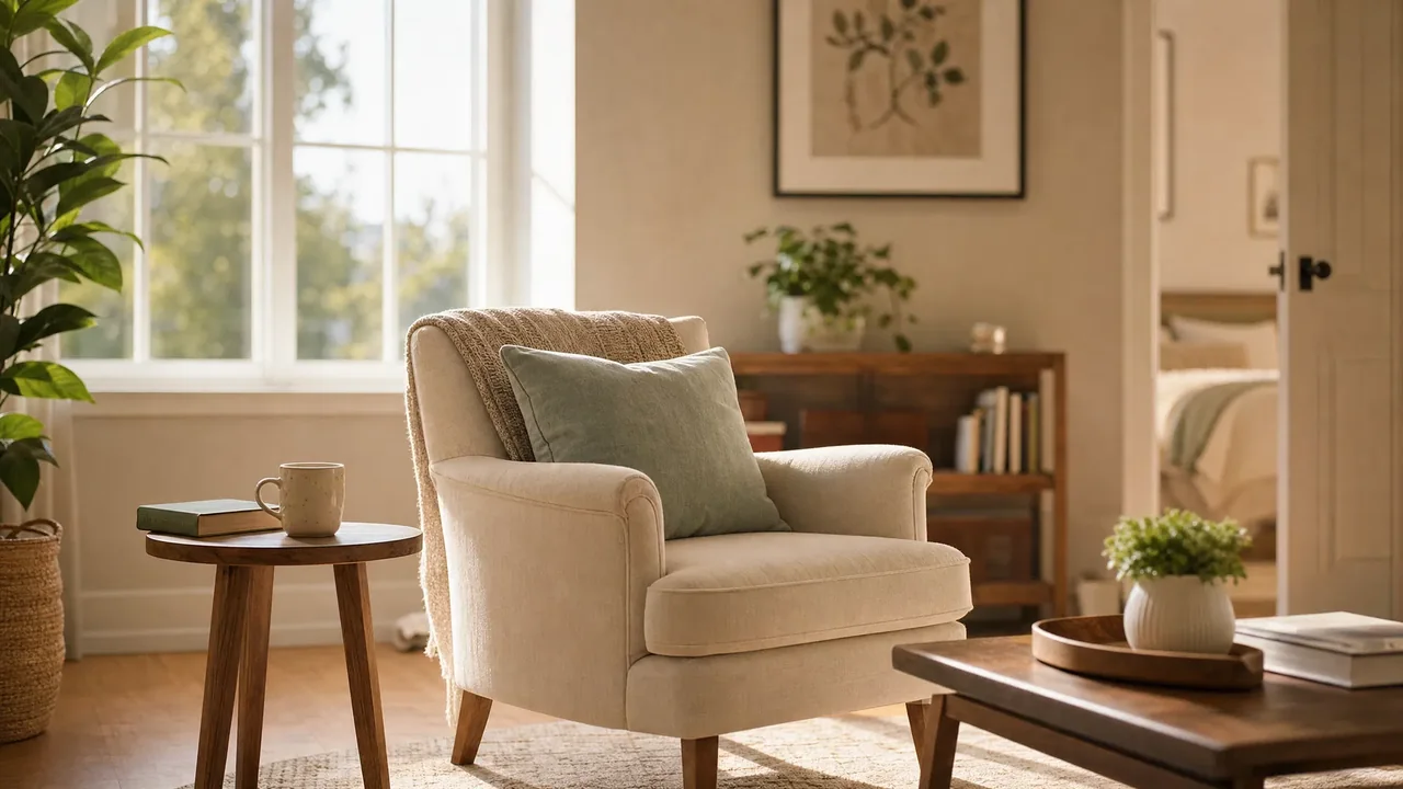A warm, safe, and sunlit home interior representing peace and safety